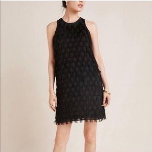 NWOT Anthropologie Roxie Textured Fringe Black Cocktail Shift Party Dress